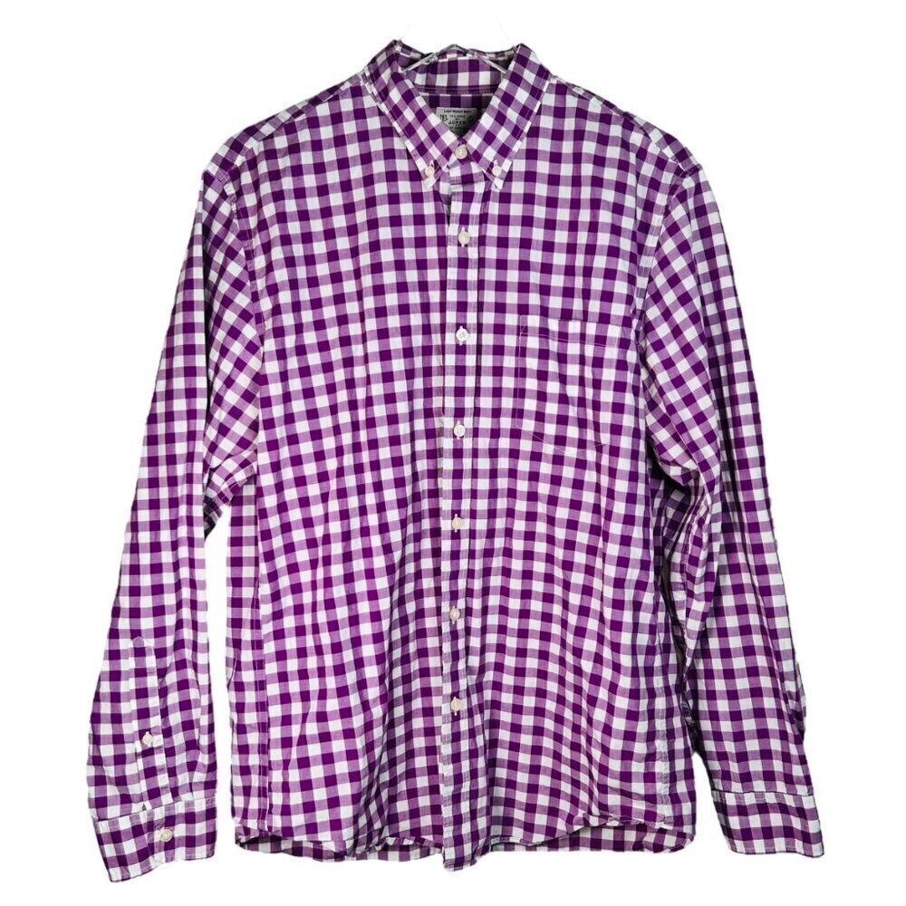 J. Crew Large Men Cotton Purple Gingham Checkered Long Sleeve Shirt